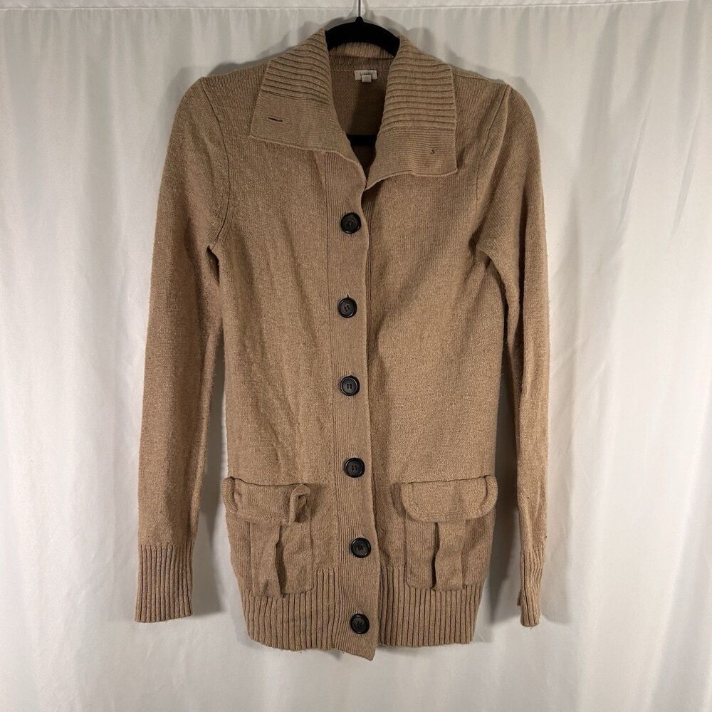 J. Crew Wool Cashmere Blend Sweater Women Small Brown Knit Button Up Long Sleeve